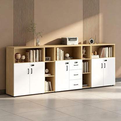 File Cabinet with Password Lock, Wood Lateral Filing Cabinet for Letter/A4 Files, 3 Drawer with Door, Printer Stand with Open Shelves for Home Office