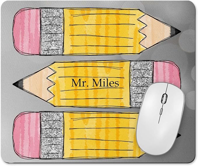 Teacher Mouse Pad and Coaster Desk Must Haves Appreciation Back to School Personalized Gift Classroom Decor Custom Handmade by The Painted Pug (Pencil)