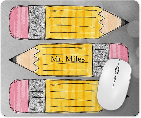 Teacher Mouse Pad and Coaster Desk Must Haves Appreciation Back to School Personalized Gift Classroom Decor Custom Handmade by The Painted Pug (Pencil)