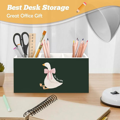 Dark Green Goose Pen Holder Organizer for Desk Accessories, Goose Gifts Wooden Box Sign Desk Decorations for Kids Girl Nursery Room Bedroom Playroom Decor