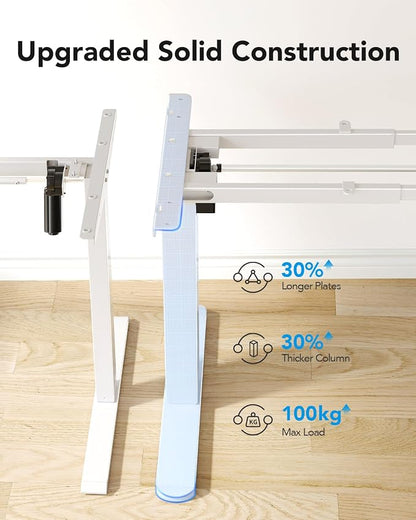 HUANUO Standing Desk Frame with 220lbs Powerful Brushless Motor, Double Crossbeam Structure, Thick Adjustable Desk Legs, for Max 35.4″ x 86.6″ Desktop, for Home Office, White Frame Only