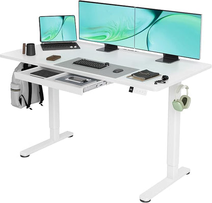 Claiks Standing Desk with Drawers, 55x24 Inch Stand Up Electric Adjustable Height Sit Stand Desk for Computer Workstation, White