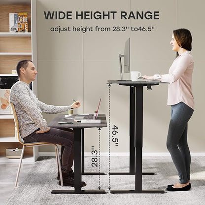 Grey Electric Standing Desk, 48 X 24 Inch Adjustable Height Table, Sit Stand Desk with 2 Hooks, Ergonomic Rising Workstation with Splice Board