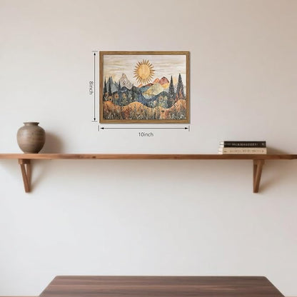 Framed Boho Sun Canvas Wall Art, Modern Abstract Mountain Landscape Painting, Southwestern Sun Poster Picture Print, Boho Floral Aesthetic Wall Decor for Bedroom Home Office 8x10 inch