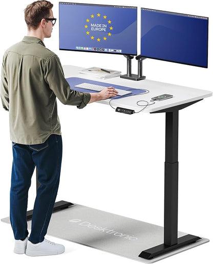 Desktronic HomeOne Standing Desk 54x28 — Ergonomic Sit Stand Home Office Desk, Made in Europe, Electric Dual Motor Height Adjustable, USB & USB-C Charging, Wobble-Free, Touchscreen, 3 Memory Presets