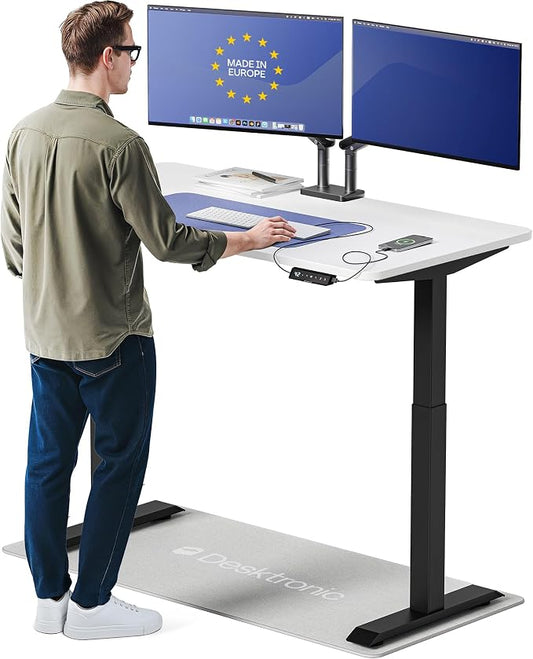 Desktronic HomeOne Standing Desk 54x28 — Ergonomic Sit Stand Home Office Desk, Made in Europe, Electric Dual Motor Height Adjustable, USB & USB-C Charging, Wobble-Free, Touchscreen, 3 Memory Presets