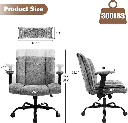 Criss Cross Chair with Wheels & Flip Arms, Wide Cross Legged Office Chair with Adjustable Tilt Criss-Cross Desk Chair with Lumbar Support for Home Office, Bedroom, Apartment Gray