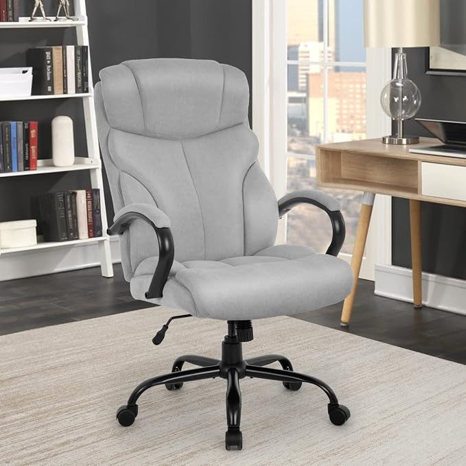 Office Chair Big and Tall 500lbs Wide Seat Desk Chair with Lumbar Support Arms High Back PU Leather Executive Task Ergonomic Computer Chair for Back Pain (Grey)