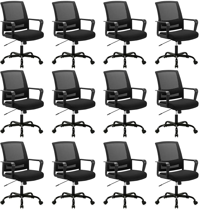 CLATINA Ergonomic Rolling Mesh Desk Chair with Executive Lumbar Support and Adjustable Swivel Design for Home Office Computer Black 12 Pack