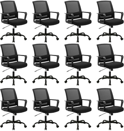CLATINA Ergonomic Rolling Mesh Desk Chair with Executive Lumbar Support and Adjustable Swivel Design for Home Office Computer Black 12 Pack