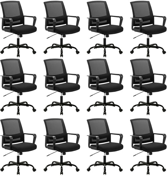 CLATINA Ergonomic Rolling Mesh Desk Chair with Executive Lumbar Support and Adjustable Swivel Design for Home Office Computer Black 12 Pack