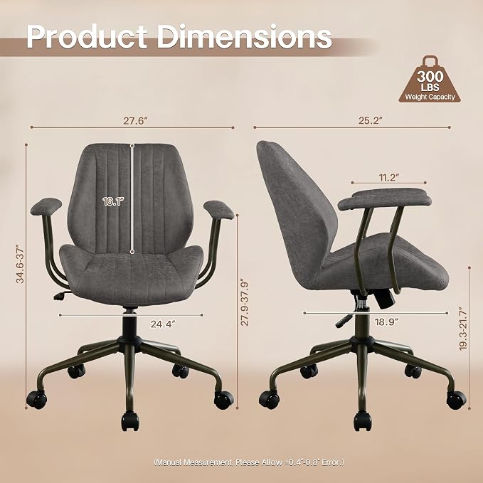 HOOOWOOO Faux Suede Leather Home Office Desk Chair,MCM Modern Ergonomic Task Work Chair,Computer Gaming Chair with Cushion Seat Mid Back for Long Hours(Charcoal Grey)