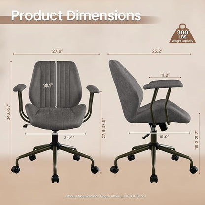 HOOOWOOO Faux Suede Leather Home Office Desk Chair,MCM Modern Ergonomic Task Work Chair,Computer Gaming Chair with Cushion Seat Mid Back for Long Hours(Charcoal Grey)