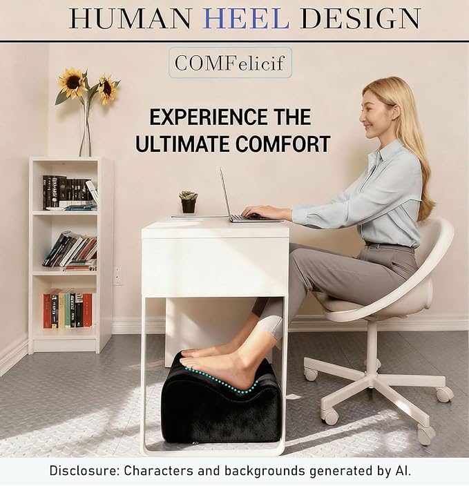 Work Foot Rest Under Desk,Comfort Foot Rest for Couch | Foot Rest For Under Desk at Work,At Soft Ergonomic Footrest,Support Foot Pillow,Heel Chair,Leg Elevation Pillow Black
