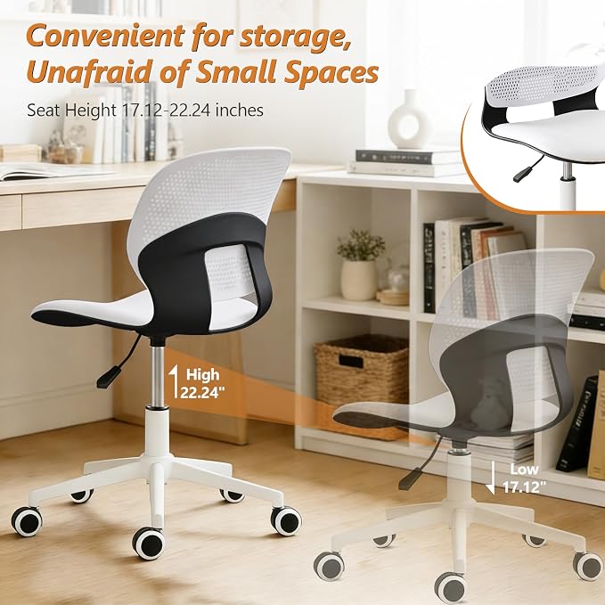 Home Office Chair, Armless Mid-Back Computer Desk Chair with Breathable Backrest and Padded Cushion, Height Adjustable Swivel Ergonomic Task Chair for Home, Work, Study