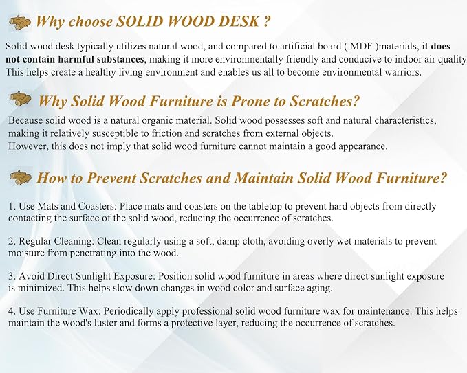 IBF 100% Solid Wood Desk, Minimalist Natural Real Wood Computer Desk, Rustic Desk for Home Office Writing Study, Industrial Wooden PC Gaming Workstation Table, Natrual Oak 47 inch