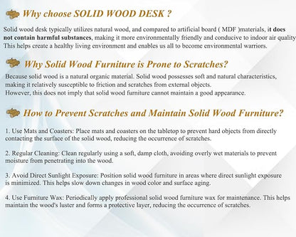IBF 100% Solid Wood Desk, Minimalist Natural Real Wood Computer Desk, Rustic Desk for Home Office Writing Study, Industrial Wooden PC Gaming Workstation Table, Natrual Oak 47 inch