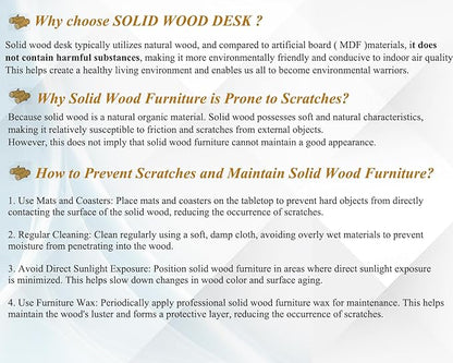 IBF Solid Real Wood Desk, Minimalist 47” Natural Wood Computer Desk, Rustic Desk for Home Office Writing Study, Vintage Industrial Wooden PC Gaming Workstation Computer Table, Brown, 47 Inch
