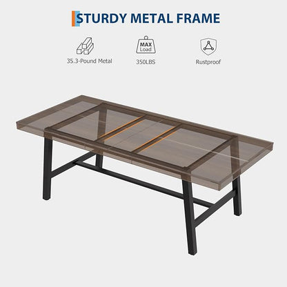GarveeHome Industrial Dining Table for 6-8 People, 78.7" Long Large Kitchen Table with Sturdy Metal Frame, Rectangular Counter for Dinner, Kitchen, Dining Room (Brown, 79" Non-extendable)