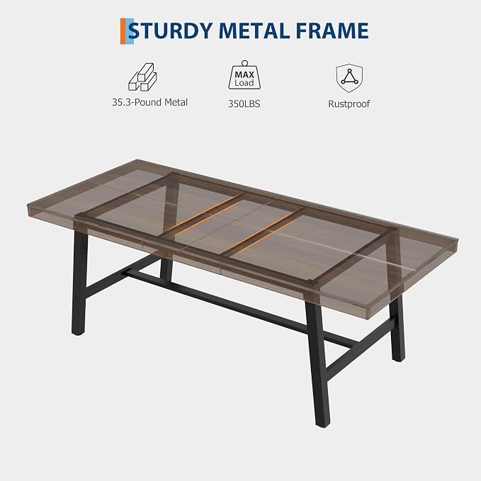 GarveeHome Industrial Dining Table for 8-10 People, 86.61" Long Large Kitchen Table with Sturdy Metal Frame, Rectangular Counter for Dinner, Kitchen, Dining Room (Brown, 87" Non-extendable)