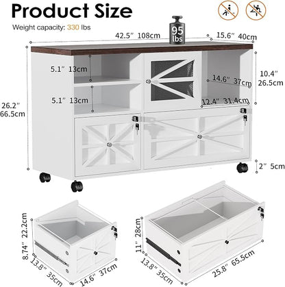 kepptory 2 Drawer File Cabinet with Lock, Rolling File Cabinet for Home Office Fits Files Letter/Legal/F4/A4, Filing Cabinet 2 Drawer with Adjustable Shelf & 2 Lockable Wheels (White + Brown)