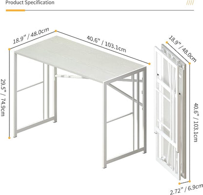 Lutown-Teen Folding Desk 40 inch Writing Gaming Computer Camping Table, No Assembly Required Home Office Desk, White