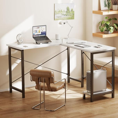 DUMOS L Shaped Desk, Gaming Computer Desks Corner Office Table with CPU Shelf for Home Study Writing Work Station 50 Inch, Sturdy L-Shaped Design, Ideal for PC Setup, Study, and Home Office, Grey