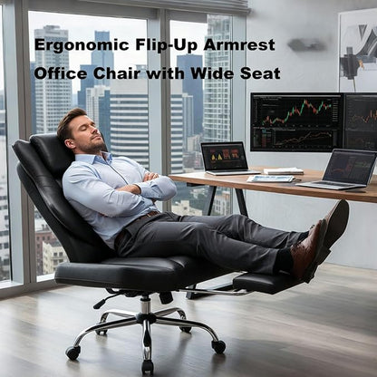 DYHOME Black Leather Office Chair,Criss Cross Office Chair with Massage and Footrest, Heavy Duty Desk Chair Swivel Ergonomic Computer Gaming Chairs with Lumbar Support, Wheels Flip-up Arms Adjustable