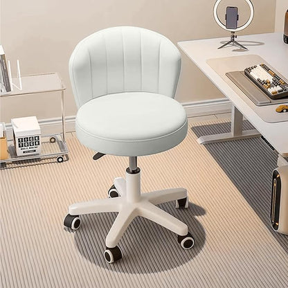 Small Desk Chair Round Rolling Chair with Back PU Leather Height Adjustable Swivel Vanity Work Computer Stool Chair for Home Office Bedroom, Set of 1