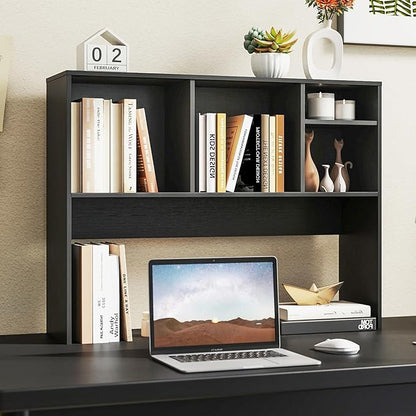 LDAILY Desktop Bookshelf, 2-Tier Office Desk Shelf Organizer Desk Hutch with 4 Shelves, 37’’L Wood Storage Rack Display Shelf for Computer Desk, Office, College Dorm, Bedroom (Black)