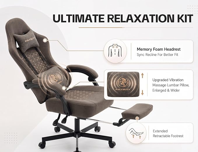 Office Desk Computer Gaming Chair for Adults, Ergonomic High Back Gamer Chair with Massage and Pocket Spring Cushion, Swivel Comfy Video Game Chairs with Footrest and Lumbar Support (Pro Grey)