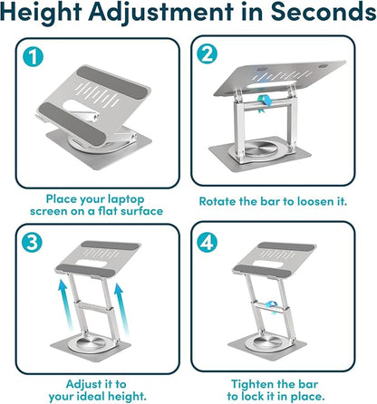 Lifelong 360 Rotating Ergonomic Laptop Stand for Desk, Laptop Riser with Swivel Base, Adjustable Computer Stand for 10-17" MacBook Pro & All Laptops- Portable Standing Desk Converter- Height 16"