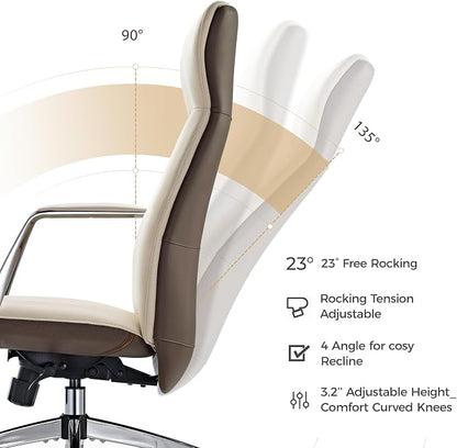 EUREKA ERGONOMIC Executive Office Chair, Silicone Leather Office Chair High Back, Ergonomic Desk Chair, Big and Tall with Adjustable Swivel Rolling for Home Office, Off-White