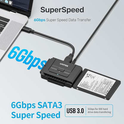 Unitek USB C to IDE and SATA Converter External Hard Drive Adapter Kit for Universal 2.5/3.5 HDD/SSD Hard Drive Disk, One Touch Backup Function, Included 12V/2A Power Adapter