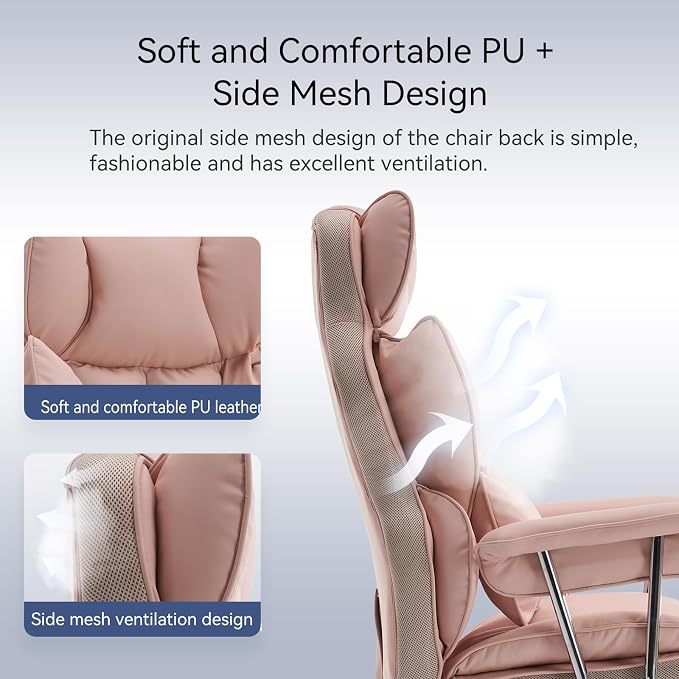 Efomao Big and Tall Office Chair, 400lbs Heavy Duty High Back Executive Chair with 23.6" Extra Wide Seat, PU Leather Desk Chair with Footrest and Padded Armrests, Pink
