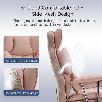 Efomao Big and Tall Office Chair, 400lbs Heavy Duty High Back Executive Chair with 23.6" Extra Wide Seat, PU Leather Desk Chair with Footrest and Padded Armrests, Pink