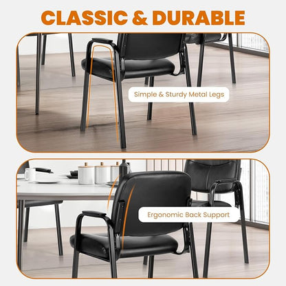 OLIXIS Office Waiting Room Chairs Set of 2, Leather Desk Reception Guest Stationary Side Chair with Padded Arms for Home Conference Meeting Lobby Area Medical Clinic Church