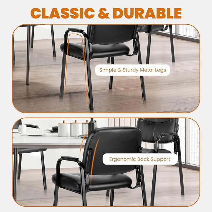 OLIXIS Office Waiting Room Chairs Set of 4, Leather Desk Reception Guest Stationary Side Chair with Padded Arms for Home Conference Meeting Lobby Area Medical Clinic Church