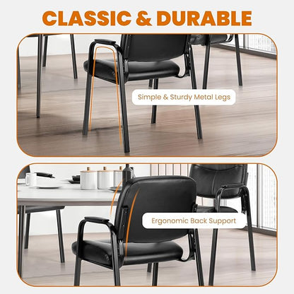 OLIXIS Office Waiting Room Chairs Set of 4, Leather Desk Reception Guest Stationary Side Chair with Padded Arms for Home Conference Meeting Lobby Area Medical Clinic Church
