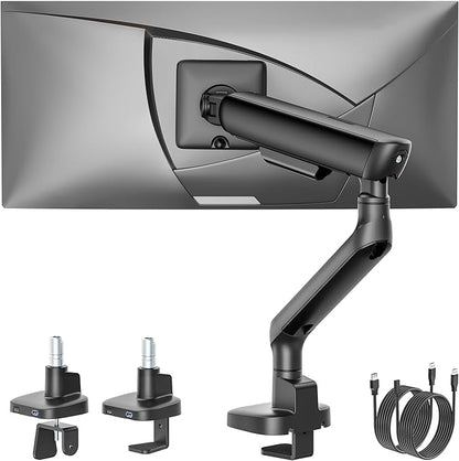 monTEK Single Monitor Arm with USB, Mechanical Spring Monitor Arm for 17-40" Screens, Adjustable Monitor Desk Mount Holds up to 26.4 lbs with C Clamp/Grommet Desk Mount, VESA 75/100mm