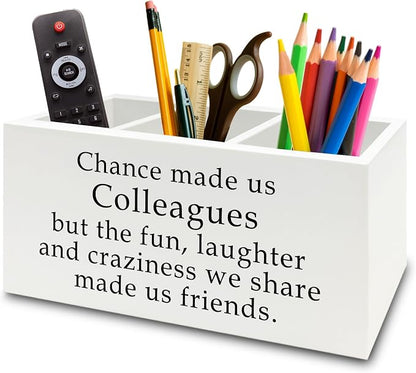 Colleague Gifts Pen Pencil Holder Organizer for Desk, Work Bestie Friends Gifts for Women, Coworker Friend Gift Wooden Box Sign for Home Office Desk Tabletop Decorations