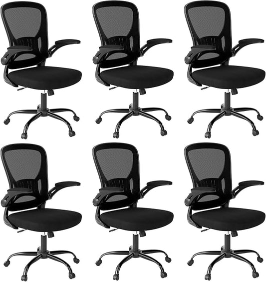Youhauchair Office Chair Set of 6, Ergonomic Home Office Desk Chairs with Flip-up Arms and Lumbar Support, Height Adjustable, Black