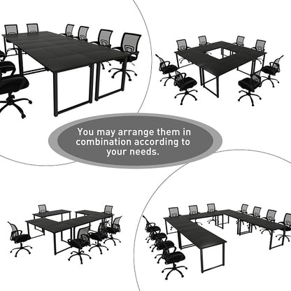 Bonzy Home 18FT Conference Table Set of 6, Modern Large Meeting Table Office Desks for 22 Person, Long Rectangle Table with Sturdy Metal Frame, 213" D x 64" W x 30" H, Black