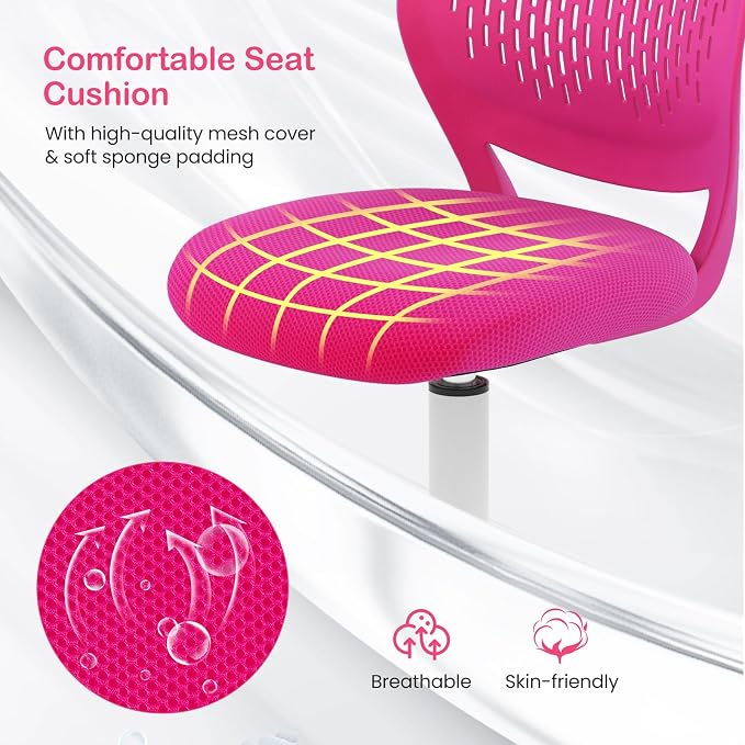 Giantex Kids Desk Chair, Adjustable Children Study Chair, Swivel Armless Mesh Task Office Chair, Computer Desk Chair with Adjustable Height & Lumbar Support, Rose