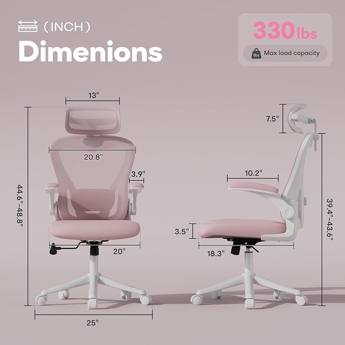 SeekFancy Pink Ergonomic Office Chair with Memory Foam, Computer Desk Chair | M903 Pro, 3D Headrest, 90° Flip-Up Arms, 330LBS Capacity, Lumbar Support, Memory Foam Cushion for Long hours
