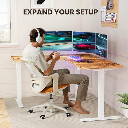 ErGear L Shaped Standing Desk, 63"x55" Electric Adjustable Height Sit Stand up Desk, Ergonomic Large Computer Table, Left & Right Interchangeable Installation, Suitable for Home Office, Light Vintage