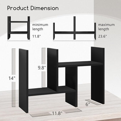 Jerry & Maggie Desktop Organizer Office Storage Rack Adjustable Wood Display Shelf Free Style Double H, Multi-Functional Mini Bookshelf for Desk Natural Stand (Black/2 Pack)