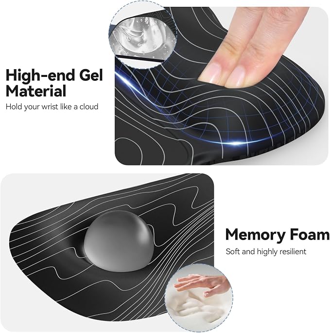 TECKNET Gel Mouse Pad with Wrist Rest, 3 in 1 Keyboard Wrist Rest for Pain Relief, Non-Slip PU Base & Easy Typing, Ergonomic Mousepad Set for Office & Home
