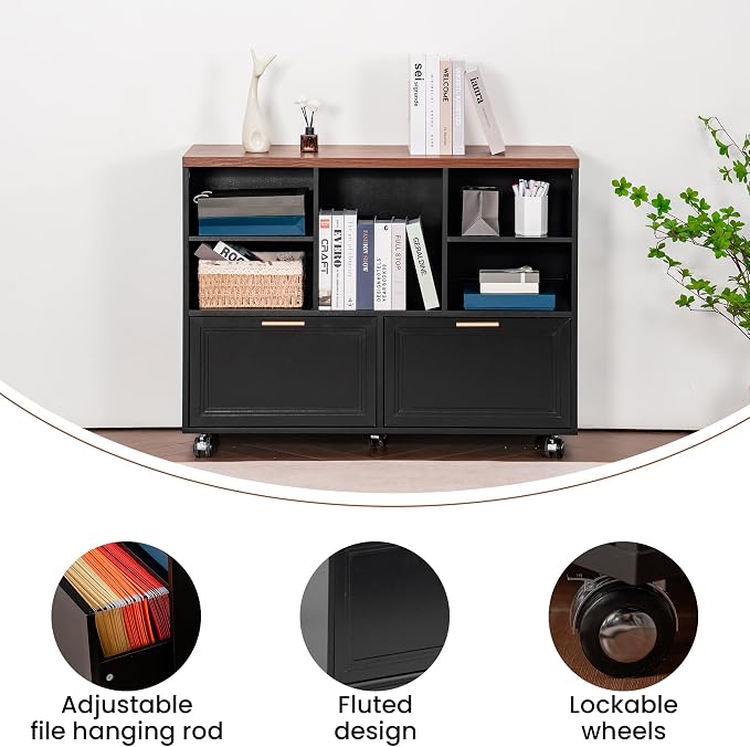 60" Farmhouse Executive Desk and 40" Mobile File Cabinet Combination,L Shaped Executive Desk with Charging Station,Home Office Desk for Office Work,Home Study