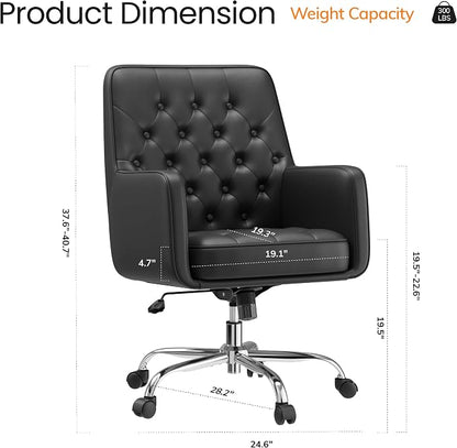COLAMY Verso Home Desk Chair with Armrest, Leather Swivel Office Chair Adjustment Height with Wheels, Comfortable Padded Seat, Black